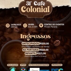 CAFÉ COLONIAL DE MISSAL 14/06

Está chegando mais uma edição de uma dos maiores eventos gastronômicos da região. O 31º Café Colonial de Missal será no