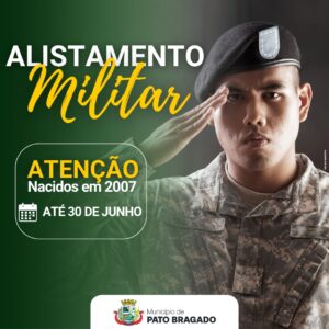 Jovens do sexo masculino nascidos em 2007, que completam 18 anos até 31 de dezembro de 2025, devem realizar o alistamento militar obrigatório até 30 d