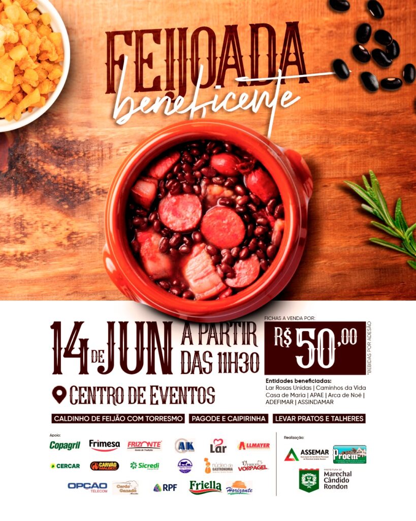 Feijoada beneficente acontecerá neste sábado em Marechal Cândido Rondon

Ainda restam fichas à disposição. Oito instituições serão beneficiadas com os