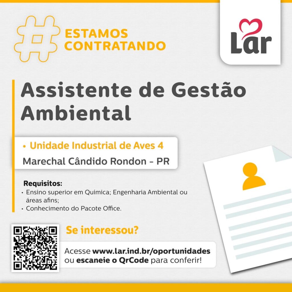 Vaga para Marechal Cândido Rondon (PR)

Oportunidade para Assistente de Gestão Ambiental, na Unidade Industrial de Aves 4. 

Se interessou? 

Inscriçõ
