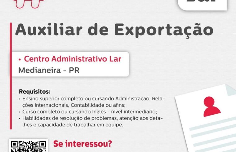 Vaga em Medianeira: oportunidade na Lar Cooperativa