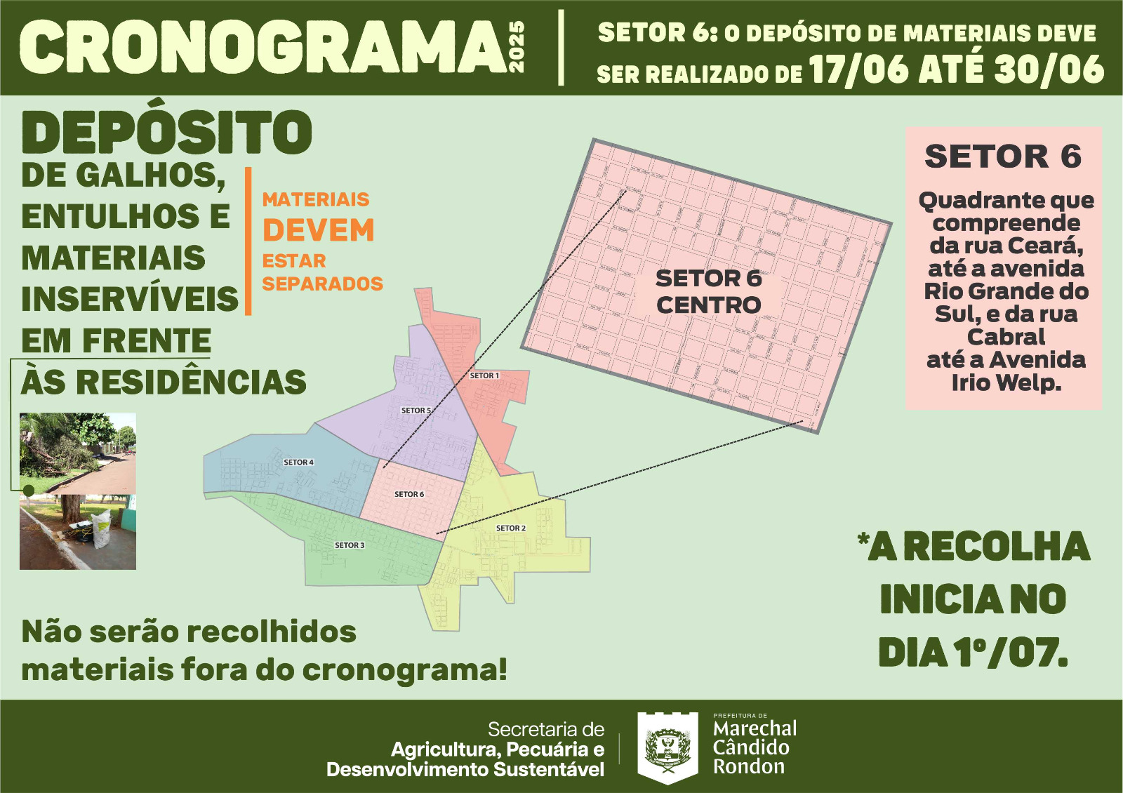 Cronograma de recolha no centro de Marechal Cândido Rondon