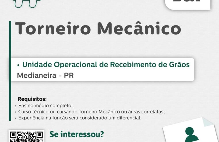 Vaga em Medianeira para Torneiro Mecânico – Inscreva-se até 24/06