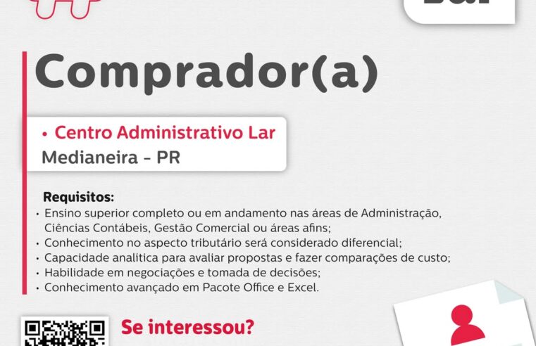 Vaga para Comprador(a) em Medianeira – Inscreva-se até 30/06/2025