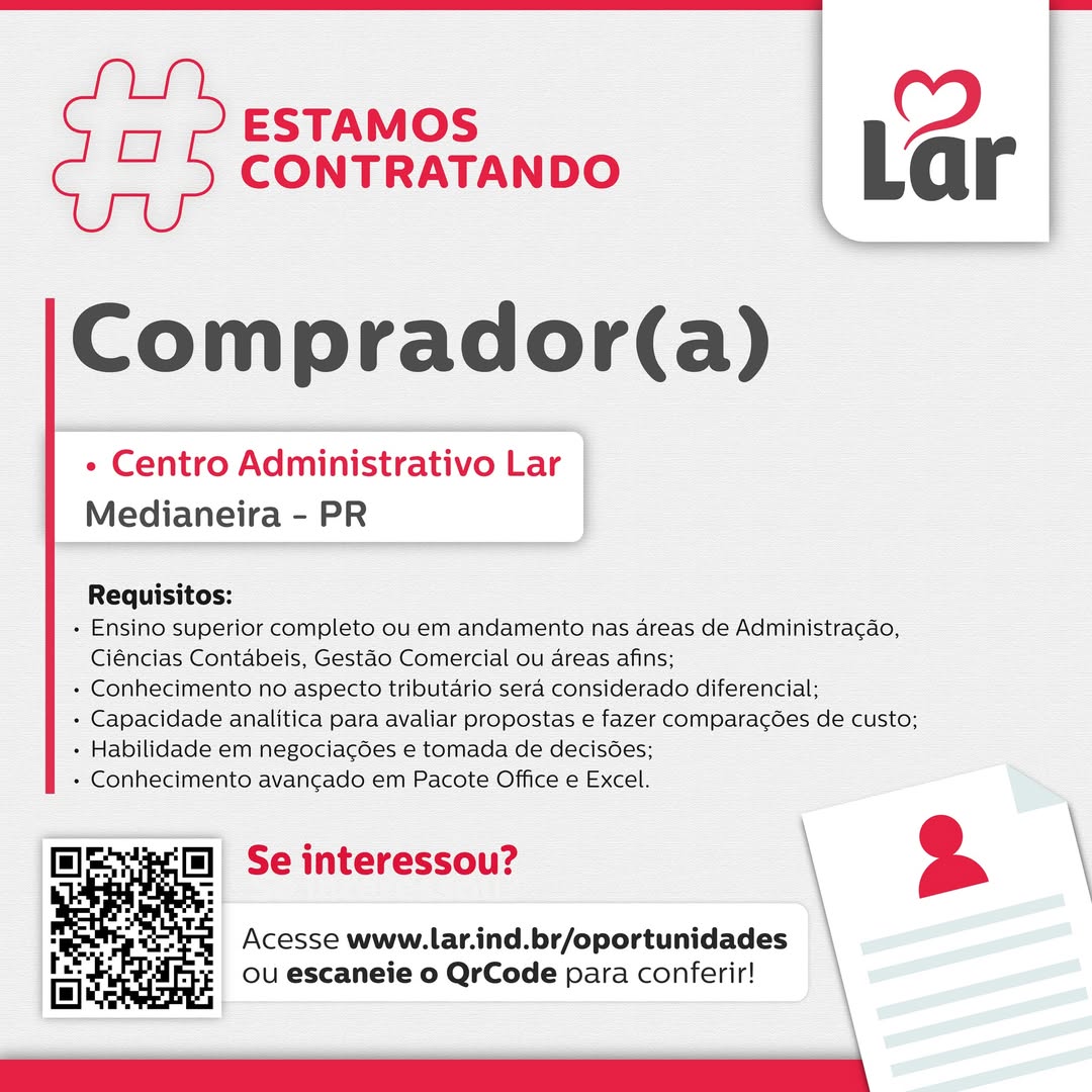 Vaga para Comprador(a) em Medianeira – Inscreva-se até 30/06/2025