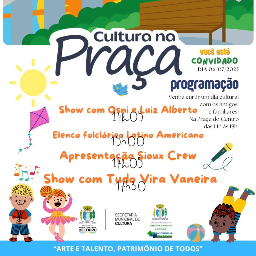 5 motivos para não perder o Cultura na Praça em Santa Terezinha