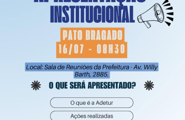 Turismo em Pato Bragado: apresentação da Adetur dia 16/07