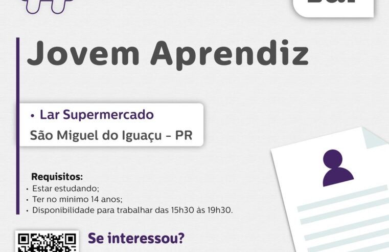 Vaga para Jovem Aprendiz no Lar Supermercado em São Miguel do Iguaçu