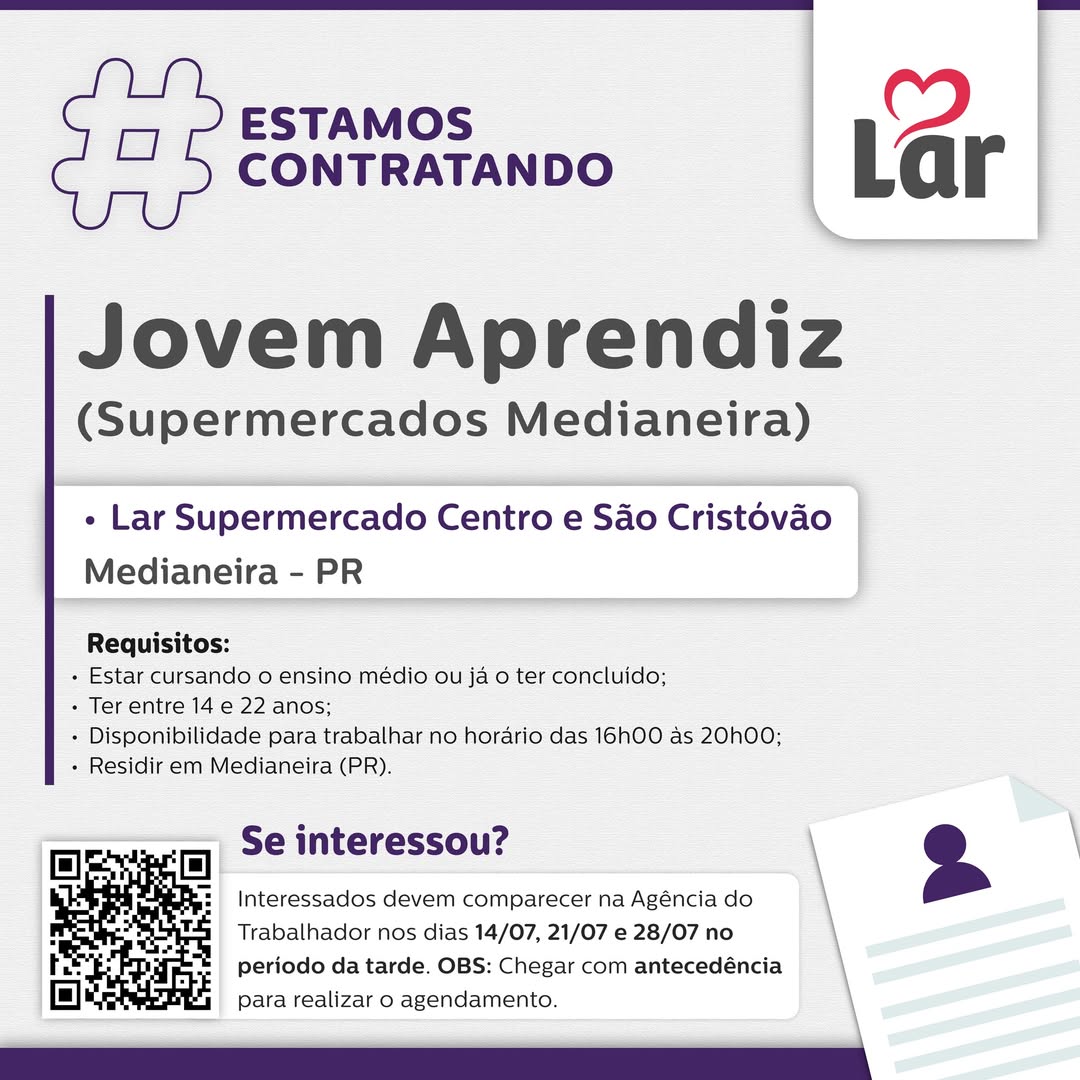 Vaga de Jovem Aprendiz em Medianeira