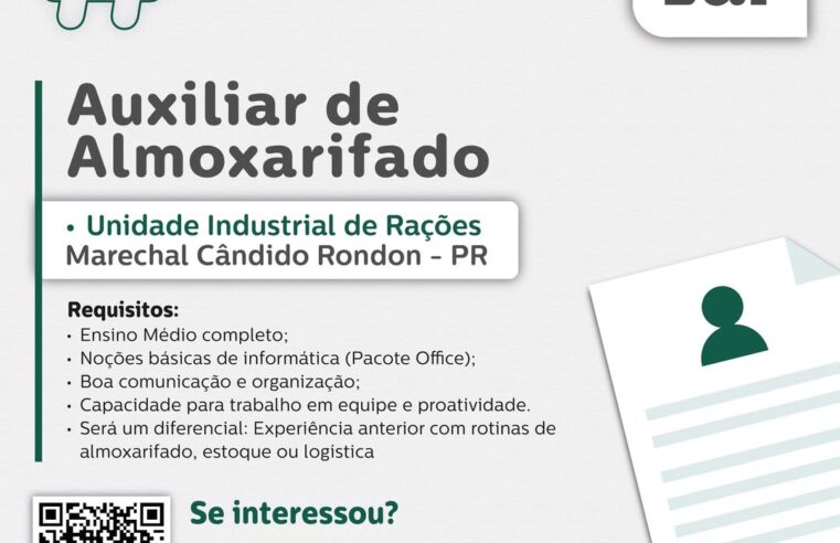 Vaga para Auxiliar de Almoxarifado em Marechal C. Rondon