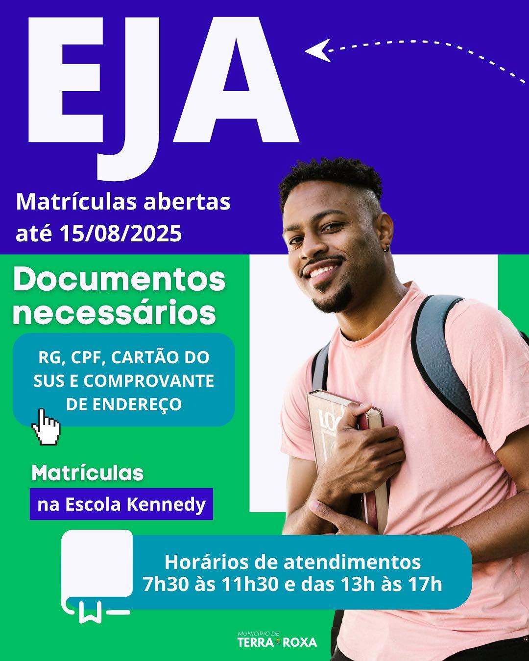 Matrículas abertas para EJA em Terra Roxa até 15 de agosto