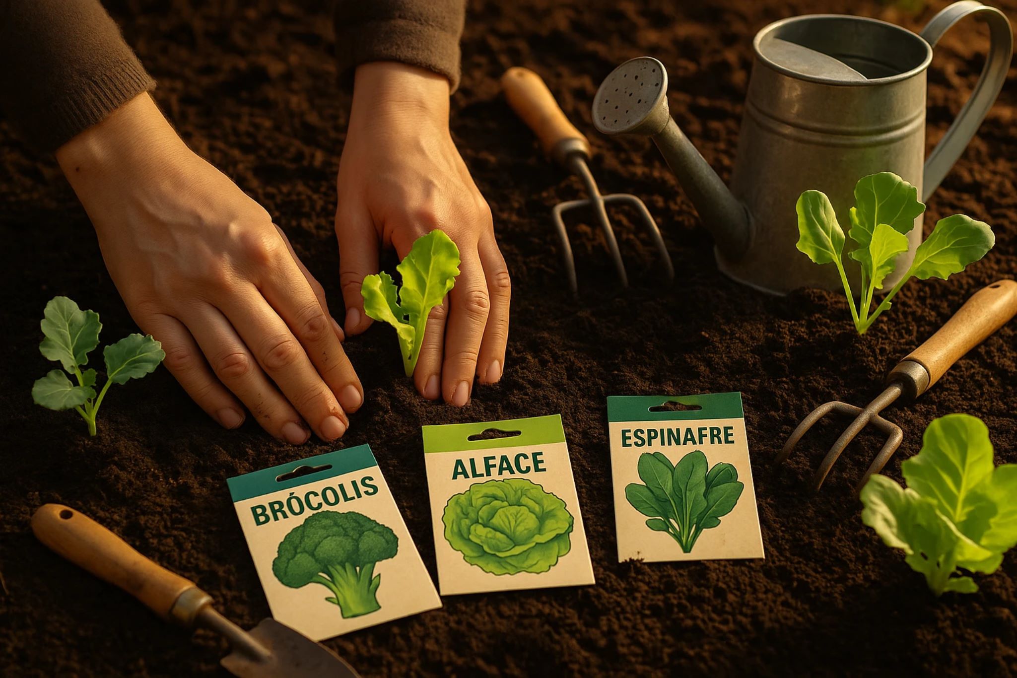 Close up of hands planting vegetable