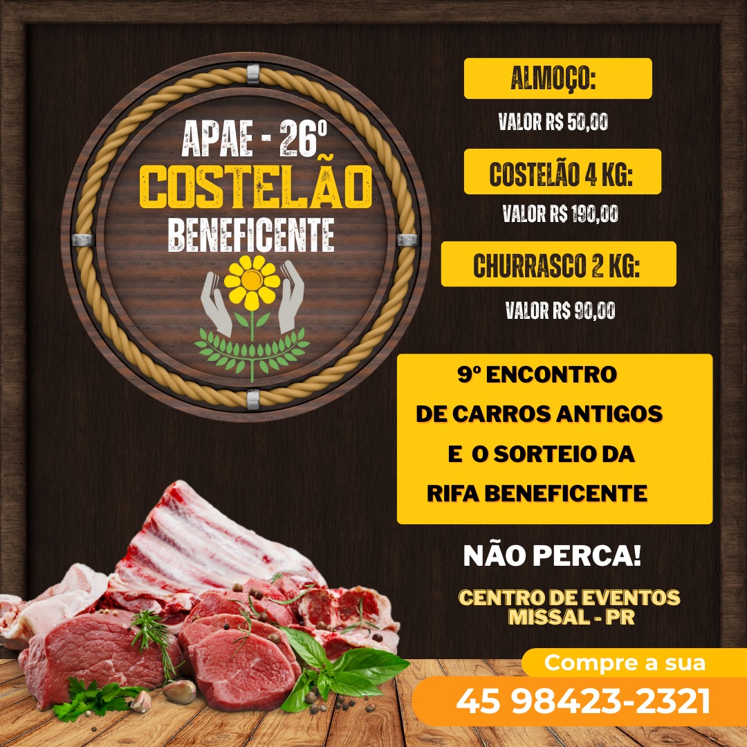Festa do Costelão da APAE de Missal acontece dia 31 de agosto