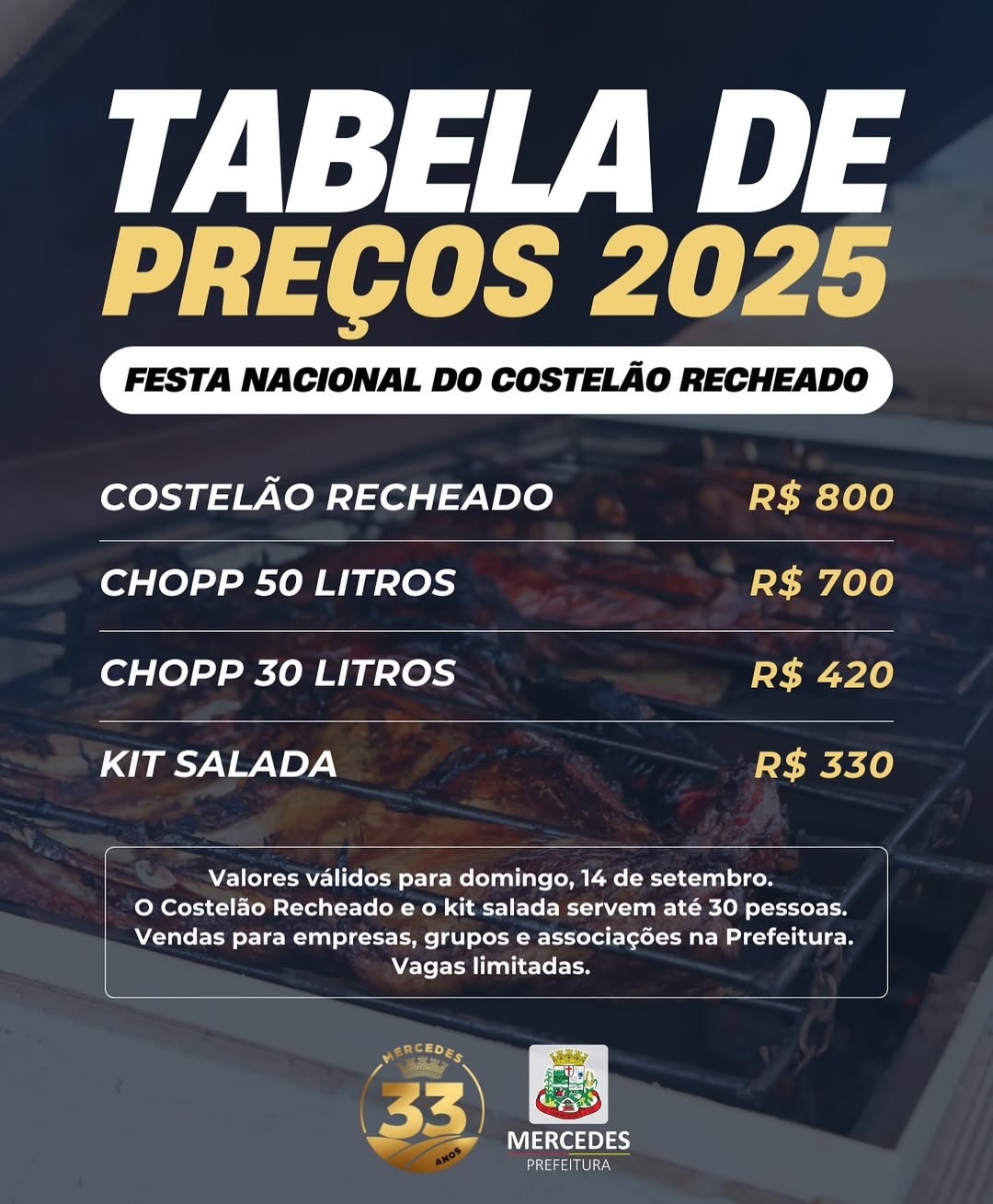 33ª Festa Nacional do Costelão Recheado acontece dia 14/9 em Mercedes