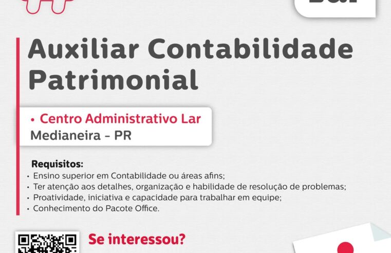 Vaga em Medianeira para Auxiliar Contabilidade Patrimonial