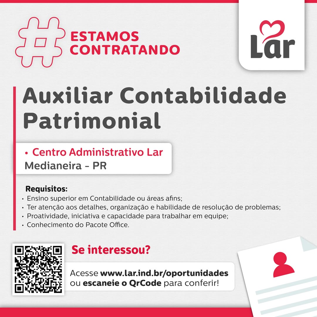 Vaga em Medianeira para Auxiliar Contabilidade Patrimonial