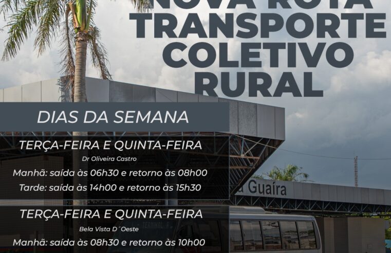 Guaíra inicia rotas de transporte coletivo rural em 12 de agosto