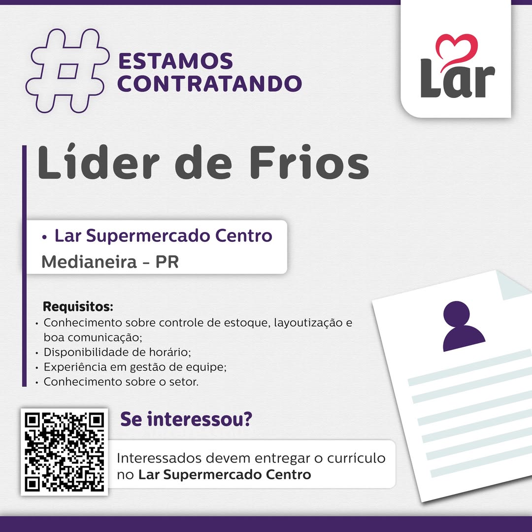 Vaga para Líder de Frios em Medianeira – Lar Supermercado