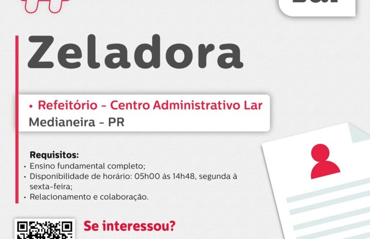 Vaga de emprego em Medianeira: Zeladora no Refeitório da Lar