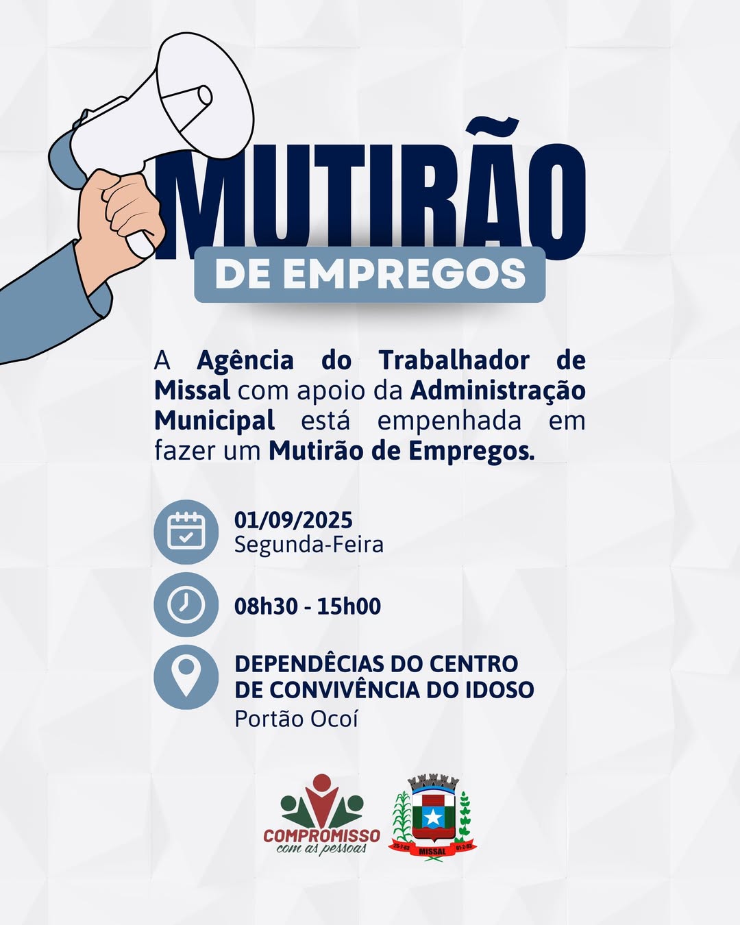 Mutirão de Empregos em Missal será realizado em 01 de setembro
