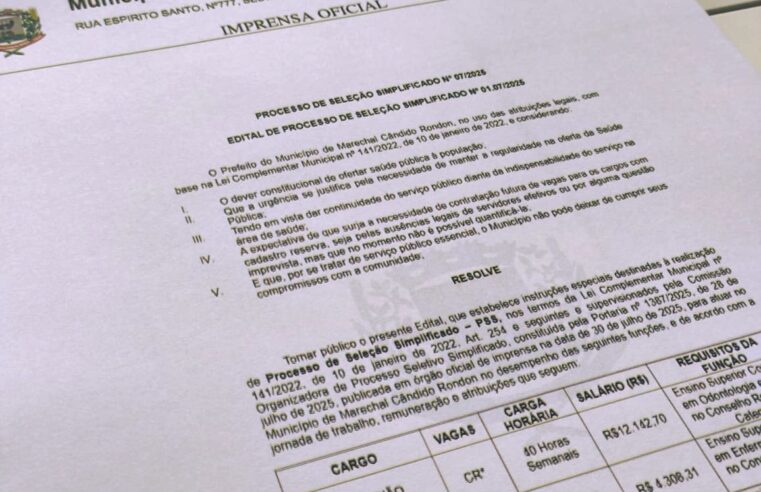 Marechal Rondon abre inscrições para PSS da Saúde com salários de até R$ 30 mil