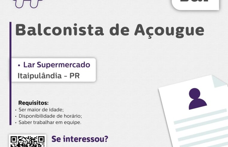 Vaga para Balconista de Açougue em Itaipulândia