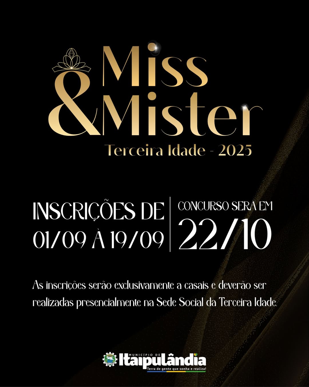 Itaipulândia abre inscrições para o concurso Miss e Mister Terceira Idade 2025