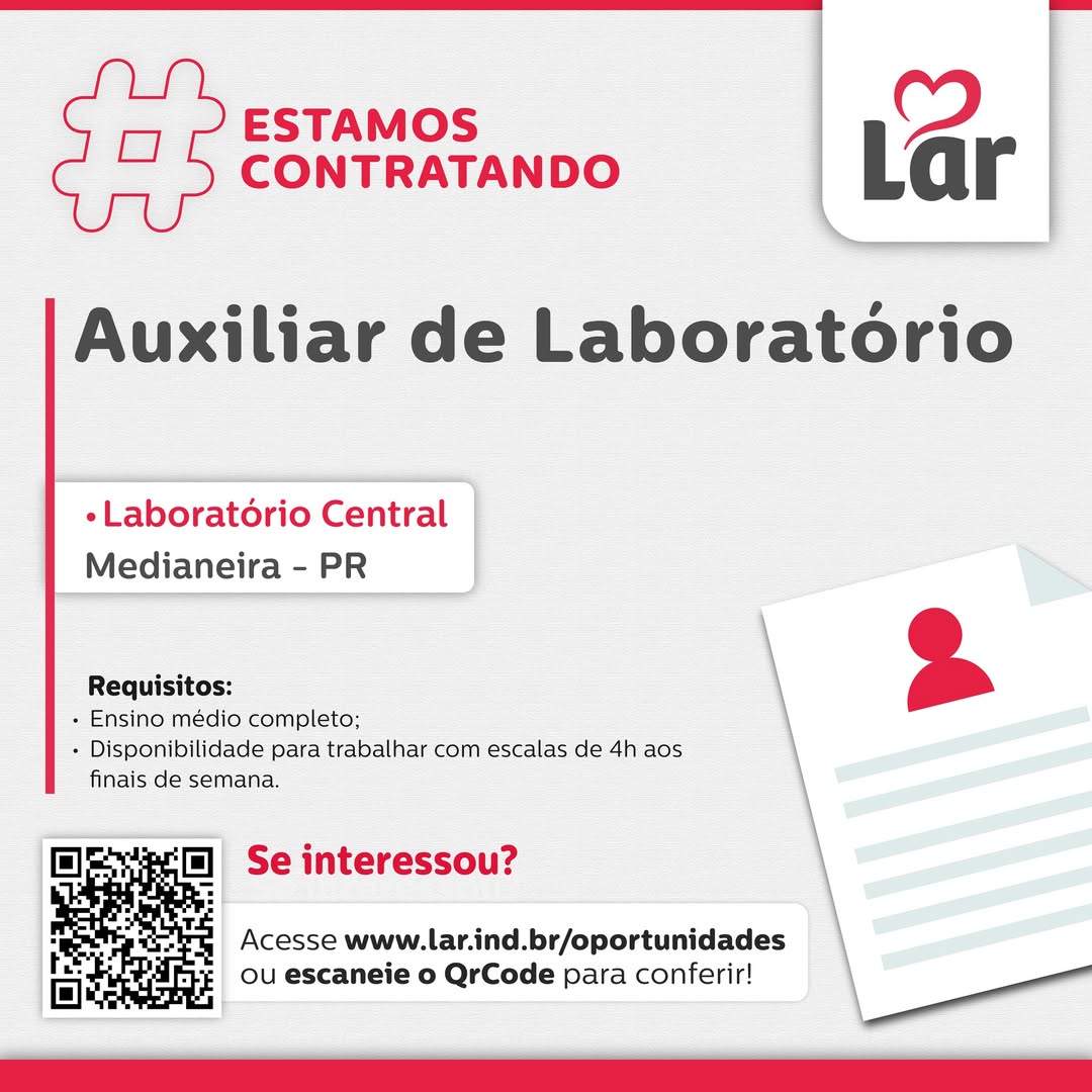 Vaga para Auxiliar de Laboratório em Medianeira