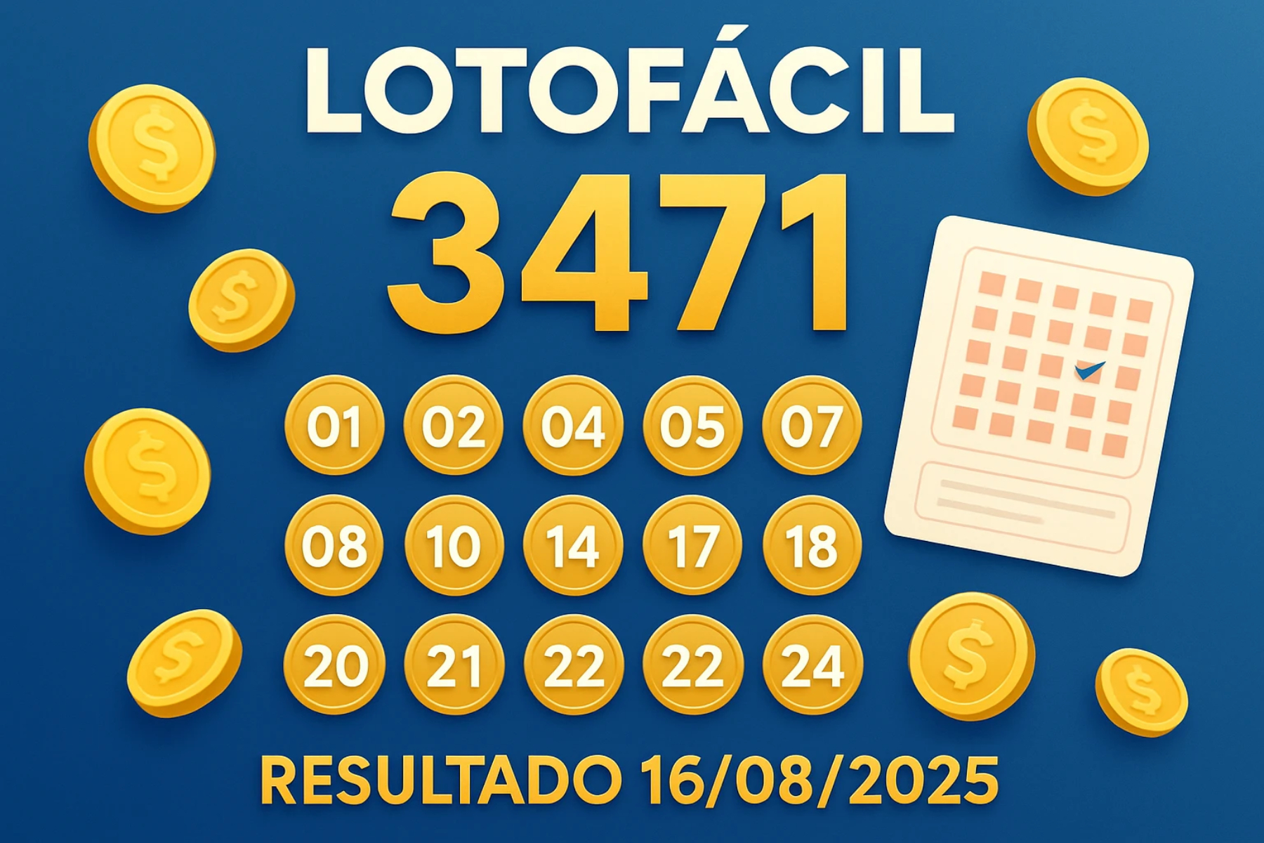 Lotofácil 3471: Resultado e Premiação de 16/08/2025