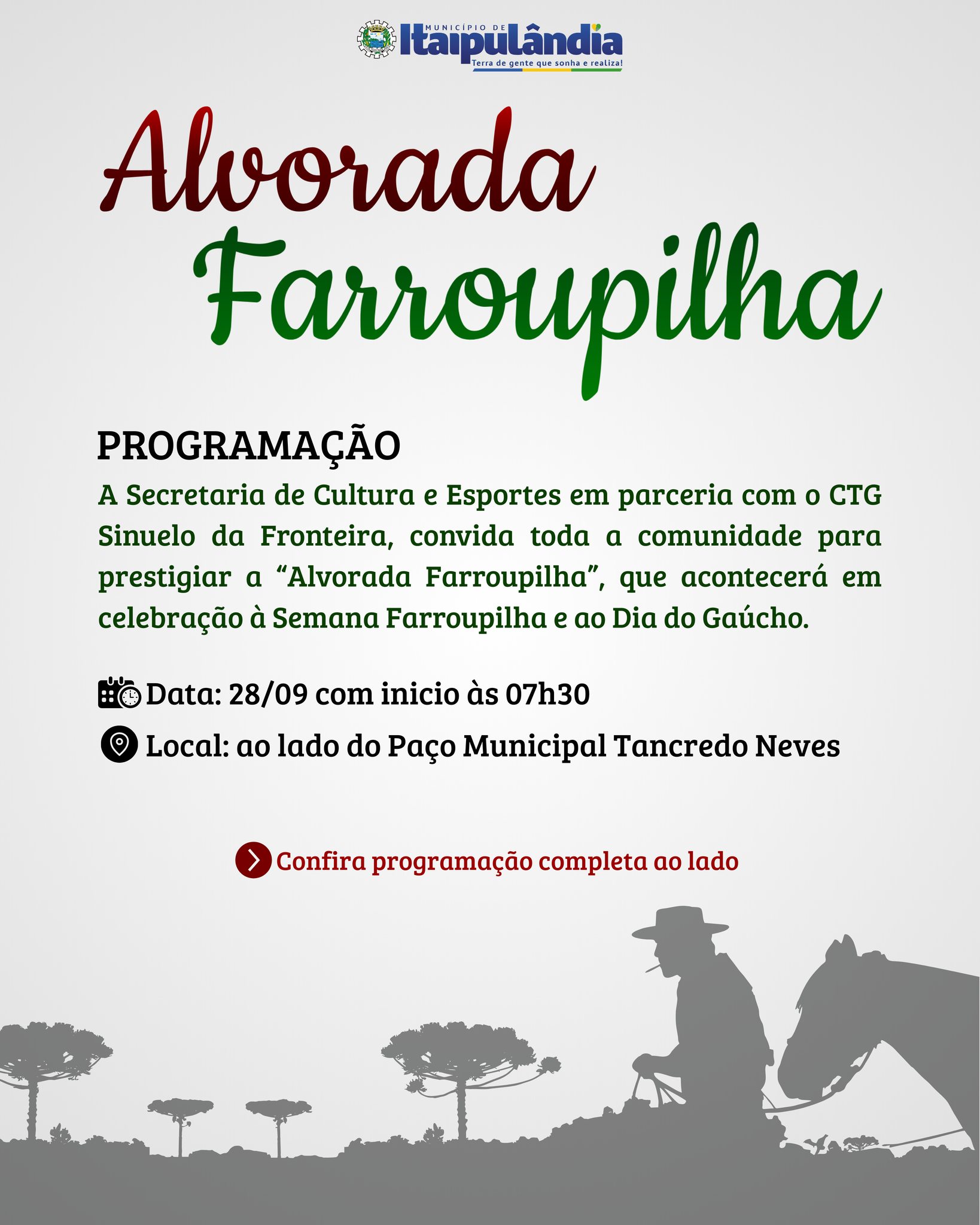 Itaipulândia celebra Alvorada Farroupilha