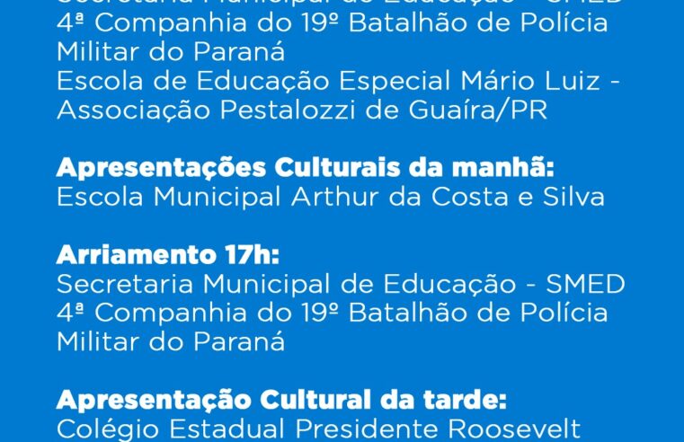Semana da Pátria 2025 em Guaíra terá solenidades na Praça do Chafariz