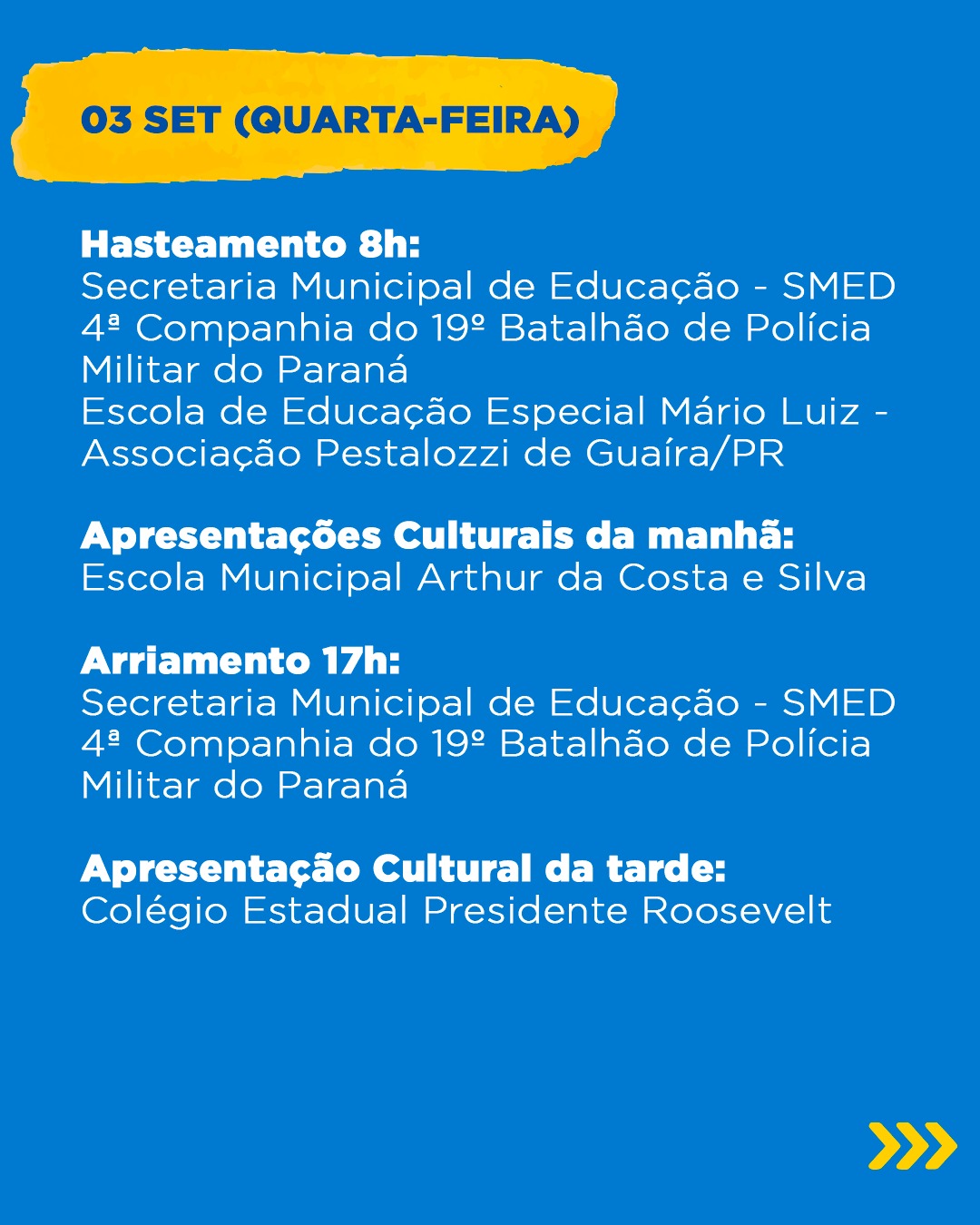 Semana da Pátria 2025 em Guaíra terá solenidades na Praça do Chafariz