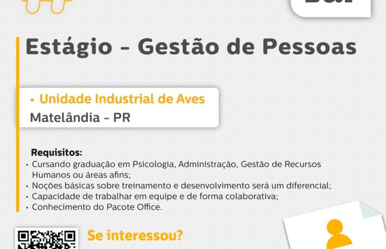Vaga de estágio em Gestão de Pessoas na Lar Cooperativa em Matelândia