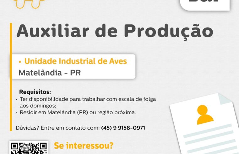 Vaga de Auxiliar de Produção em Matelândia na Lar Cooperativa