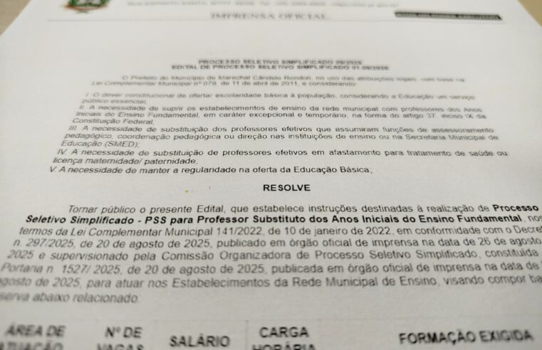Prefeitura de Marechal Cândido Rondon abre PSS para professor substituto