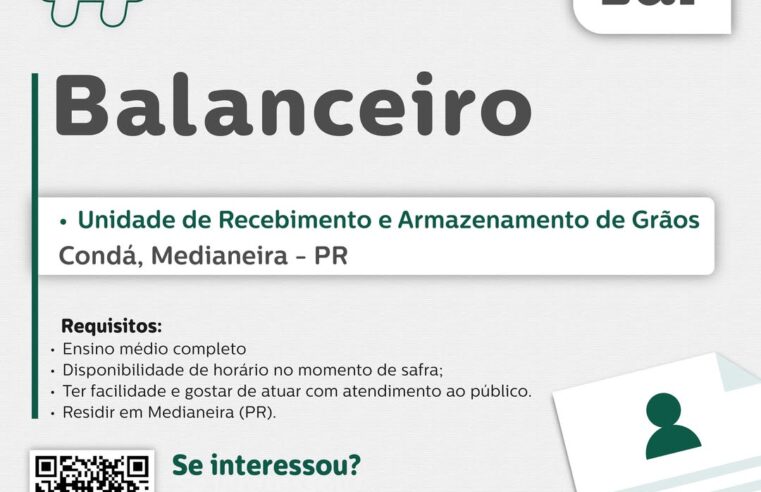 Vaga de Balanceiro em Medianeira na Lar Cooperativa
