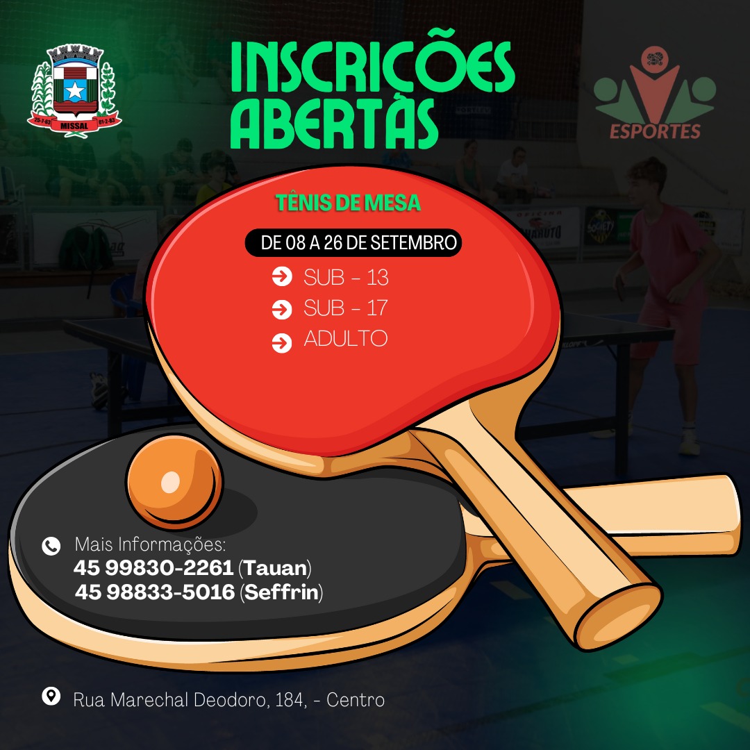 Missal abre inscrições para Campeonato de Tênis de Mesa e Truco