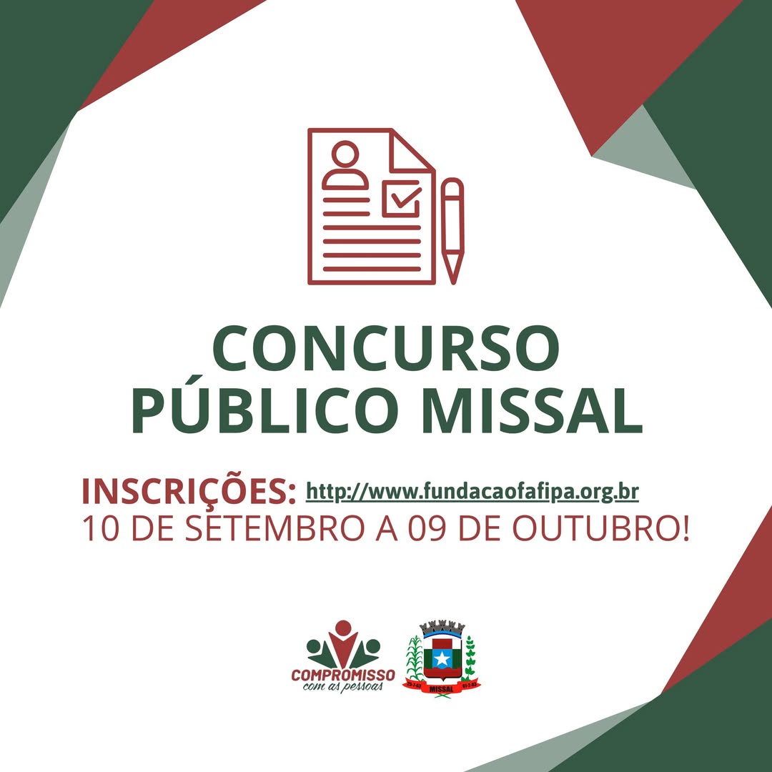 Inscrições abertas para Concurso Público de Missal com 8 vagas