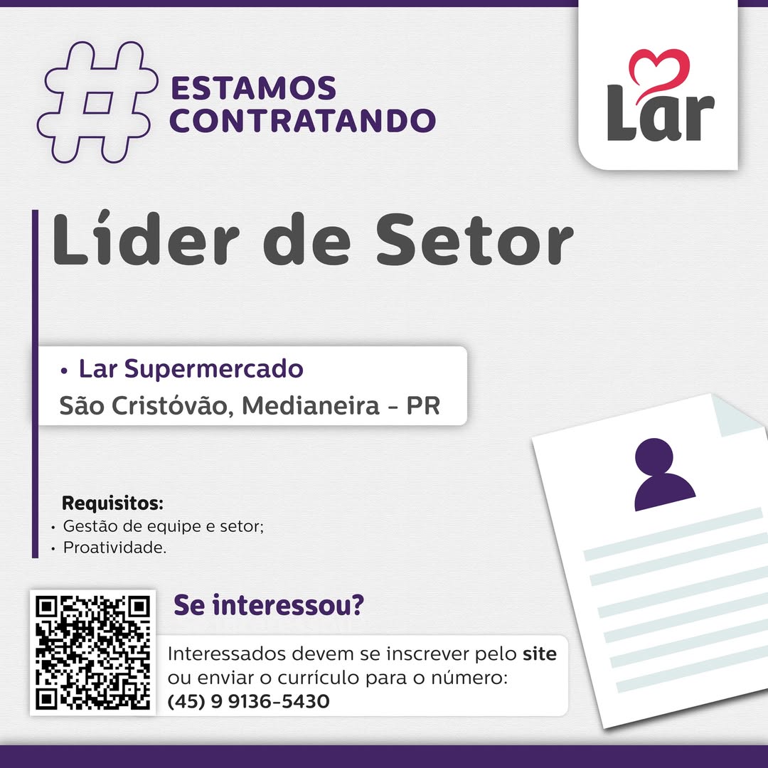 Vaga de Líder de Setor no Lar Supermercado em Medianeira