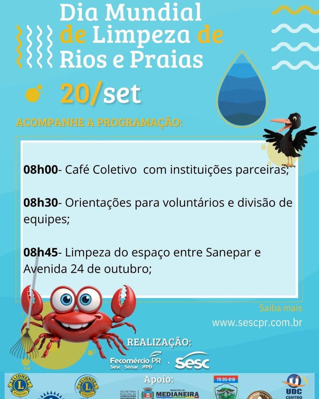 Medianeira promove Dia de Limpeza de Rios e Praias em 20/09