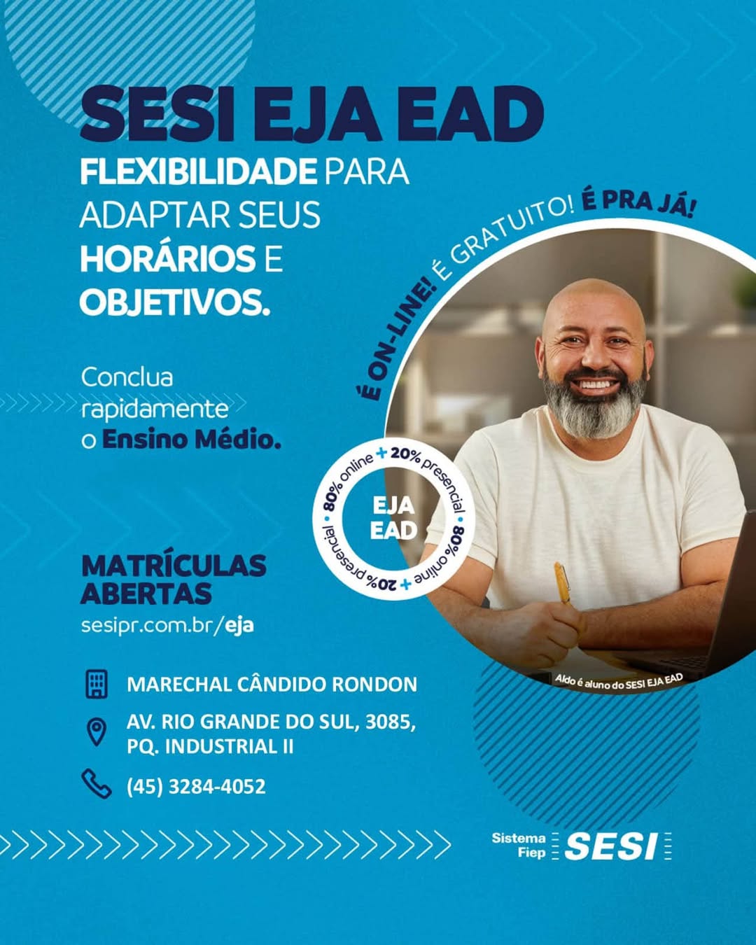 Matrículas abertas para EJA Ensino Médio no Sesi Marechal Rondon