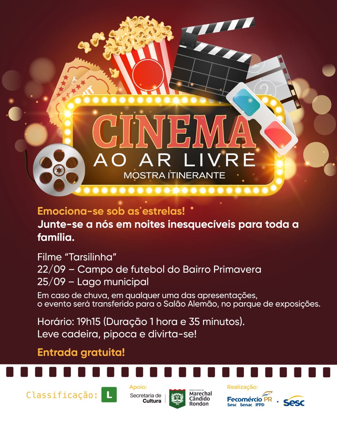 Cinema ao Ar Livre exibe Tarsilinha em Marechal Cândido Rondon