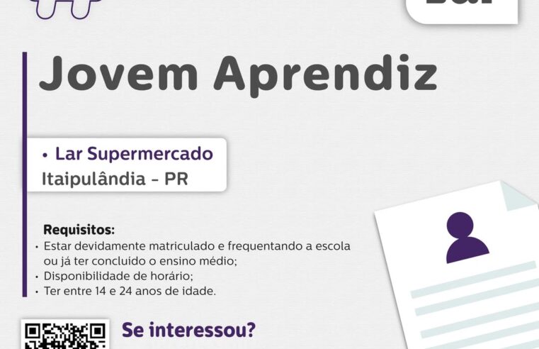 Vaga Jovem Aprendiz em Itaipulândia no Lar Supermercado