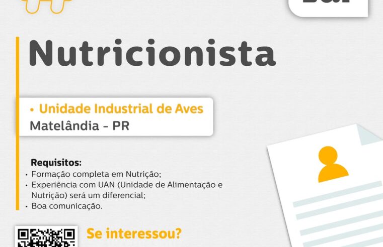 Vaga para Nutricionista em Matelândia na Lar Cooperativa