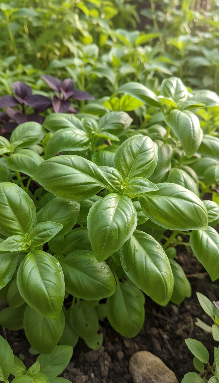 Close up de manjerico verde fresco folhas aromticas brilhantes canteiro de ervas plantas medicinais e temperos