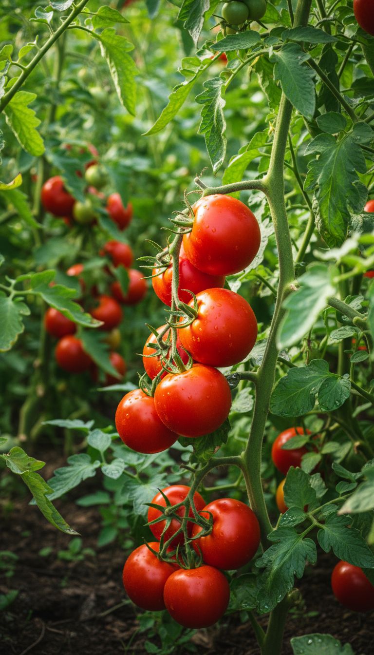 Tomates vermelhos maduros no p tomateiros carregados folhas verdes frutos brilhantes horta brasileira luz natural cores vibrantes