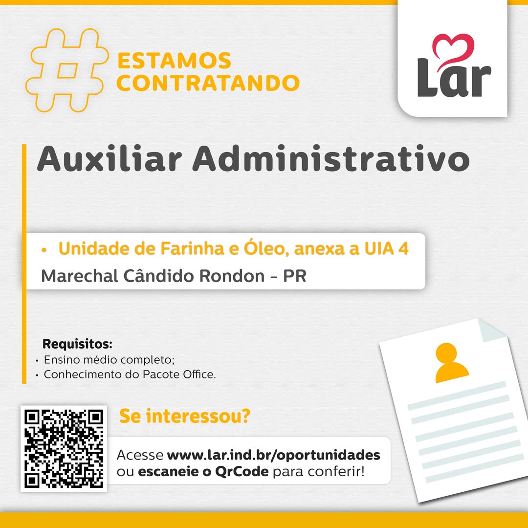 Vaga de Auxiliar Administrativo em Marechal Cândido Rondon
