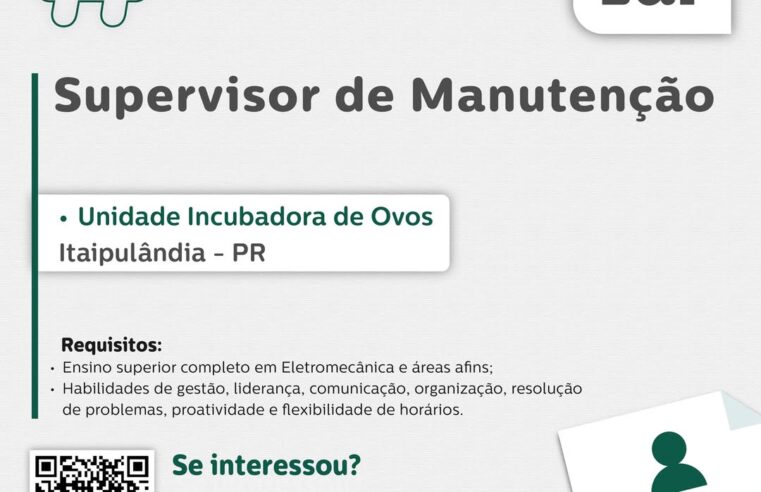 Vaga de Supervisor de Manutenção em Itaipulândia