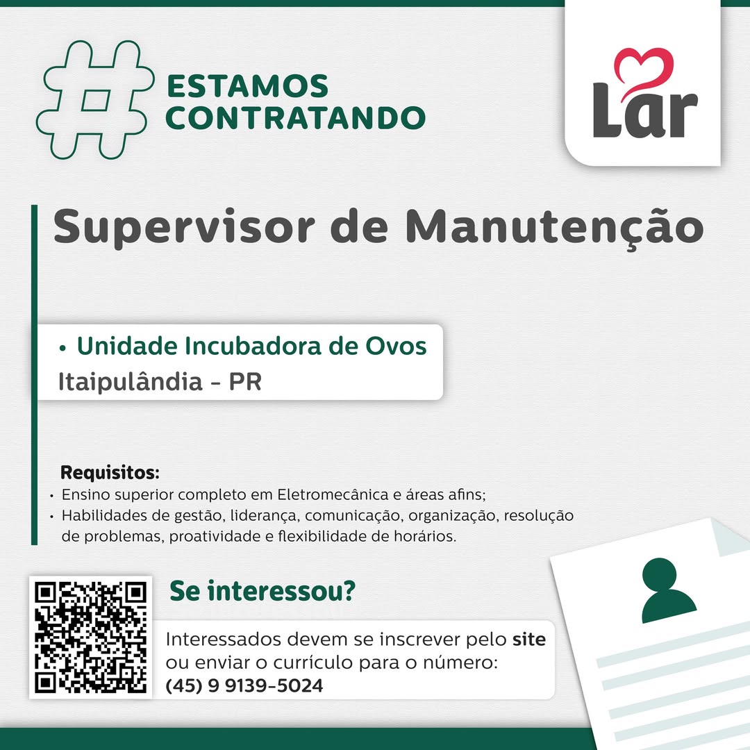 Vaga de Supervisor de Manutenção em Itaipulândia