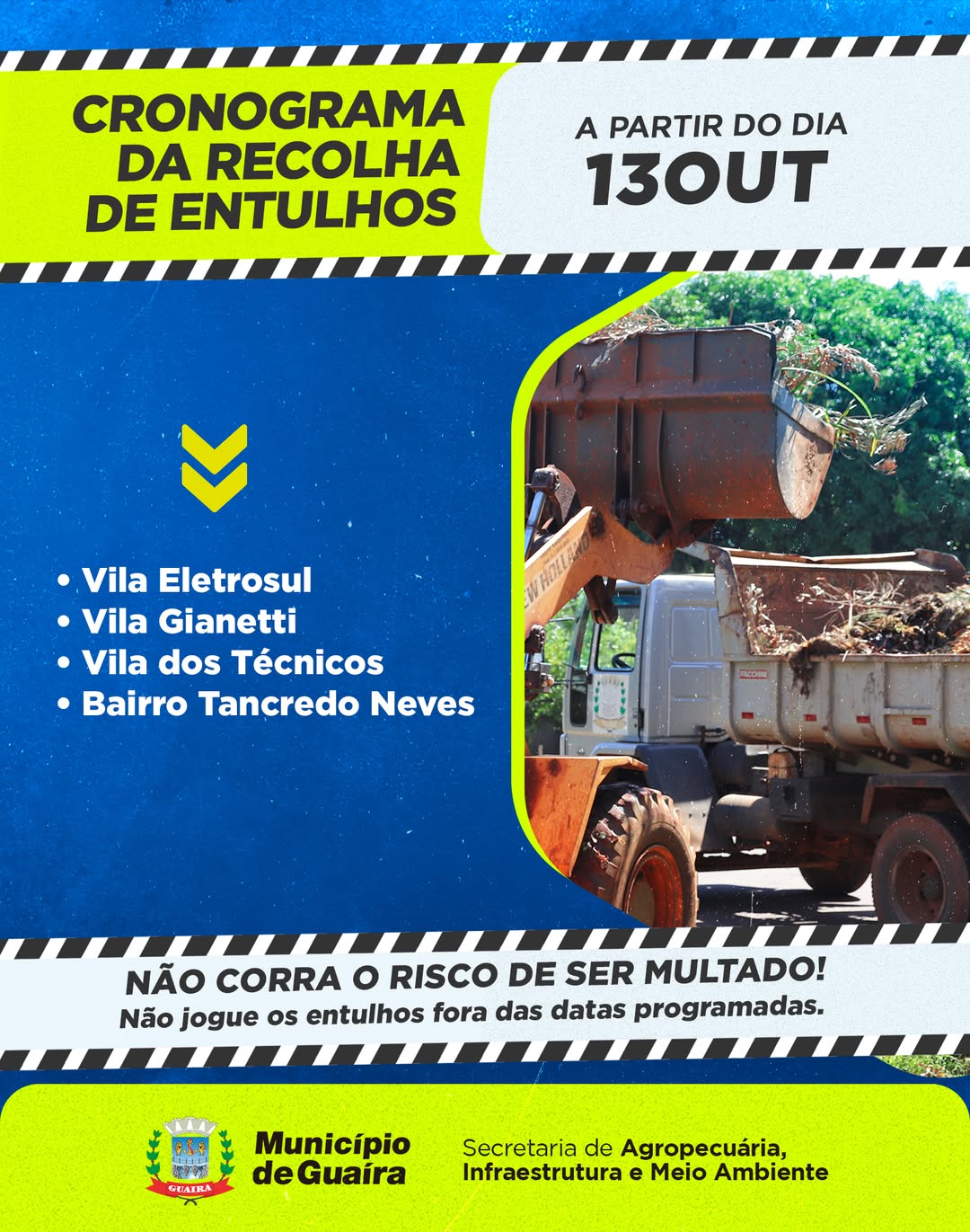 Rodízio de limpeza urbana em Guaíra segue entre 13 e 16 de outubro